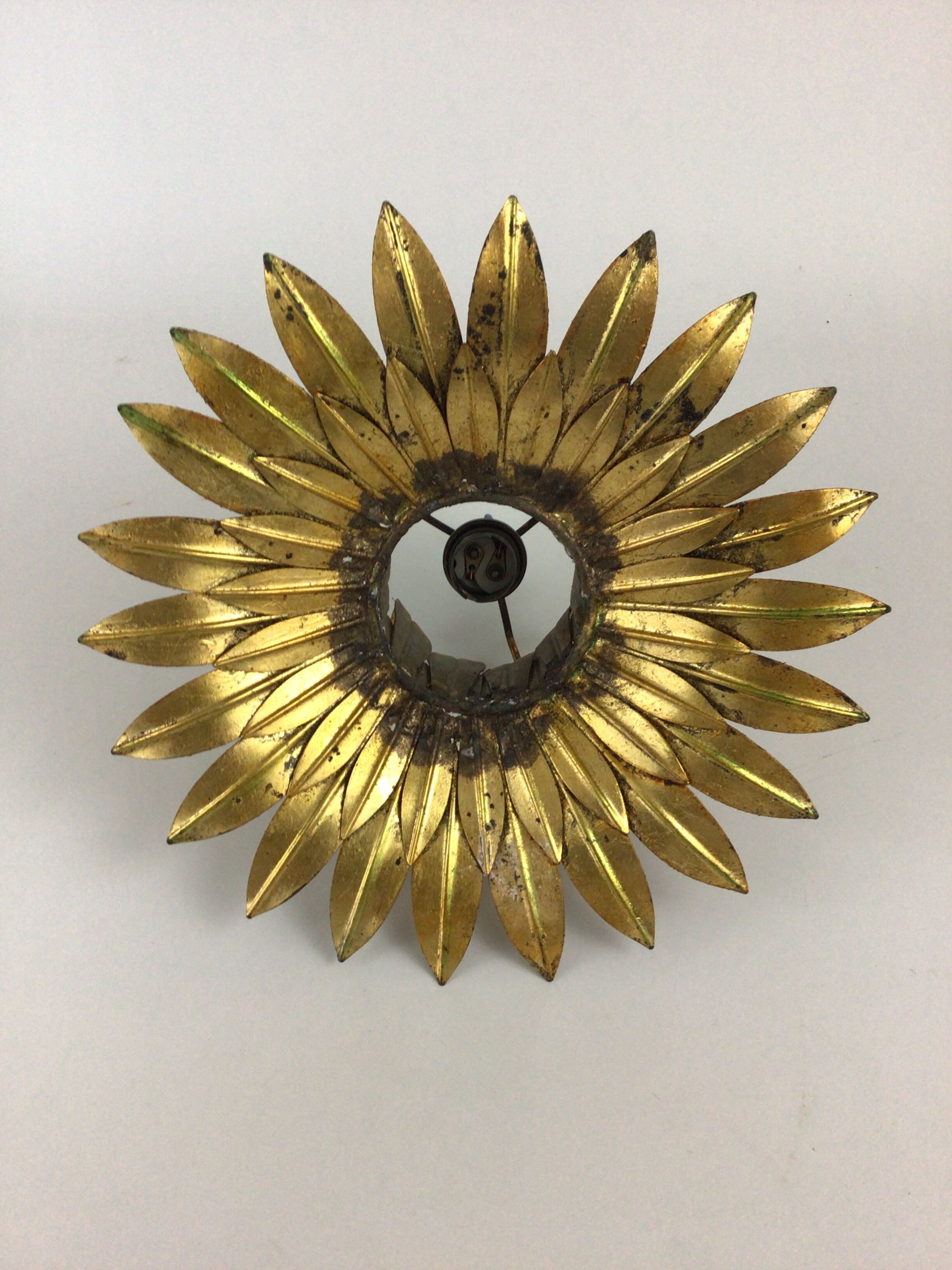 Ceiling lamp flower leaf golden metal year 70