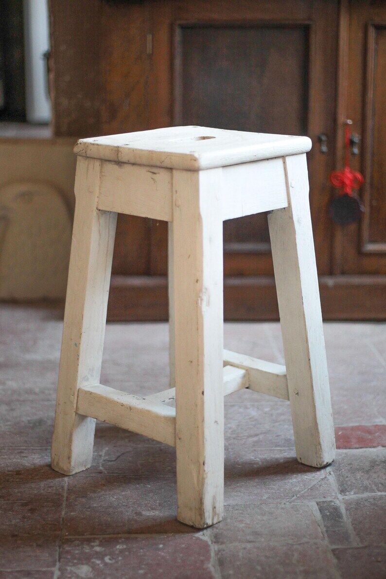 Vintage stool, farmhouse oak wood stool, accent stool, interior decor, wooden stool
