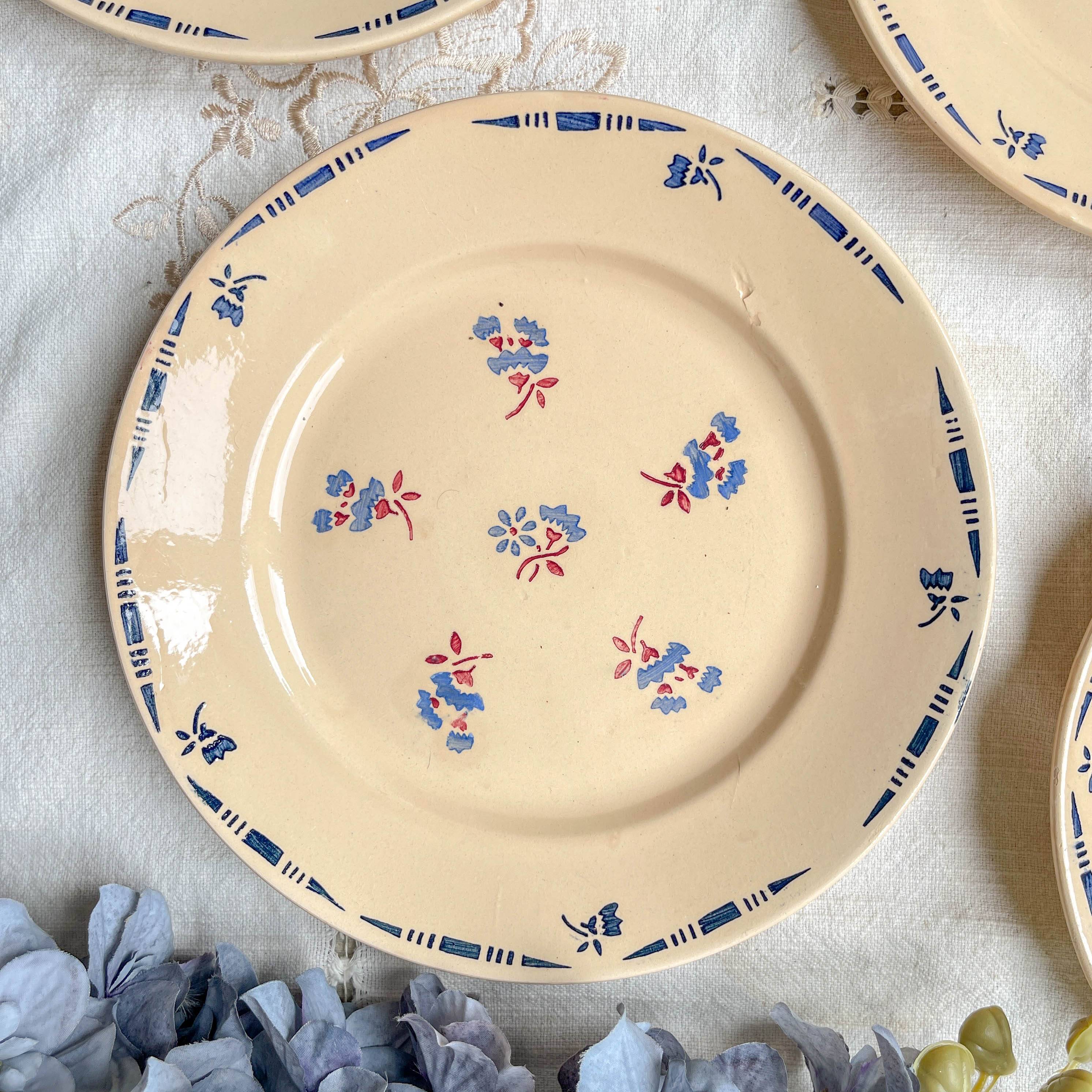 5 small vintage porcelain plates K&G Luneville "Flore" 1950s small blue flowers