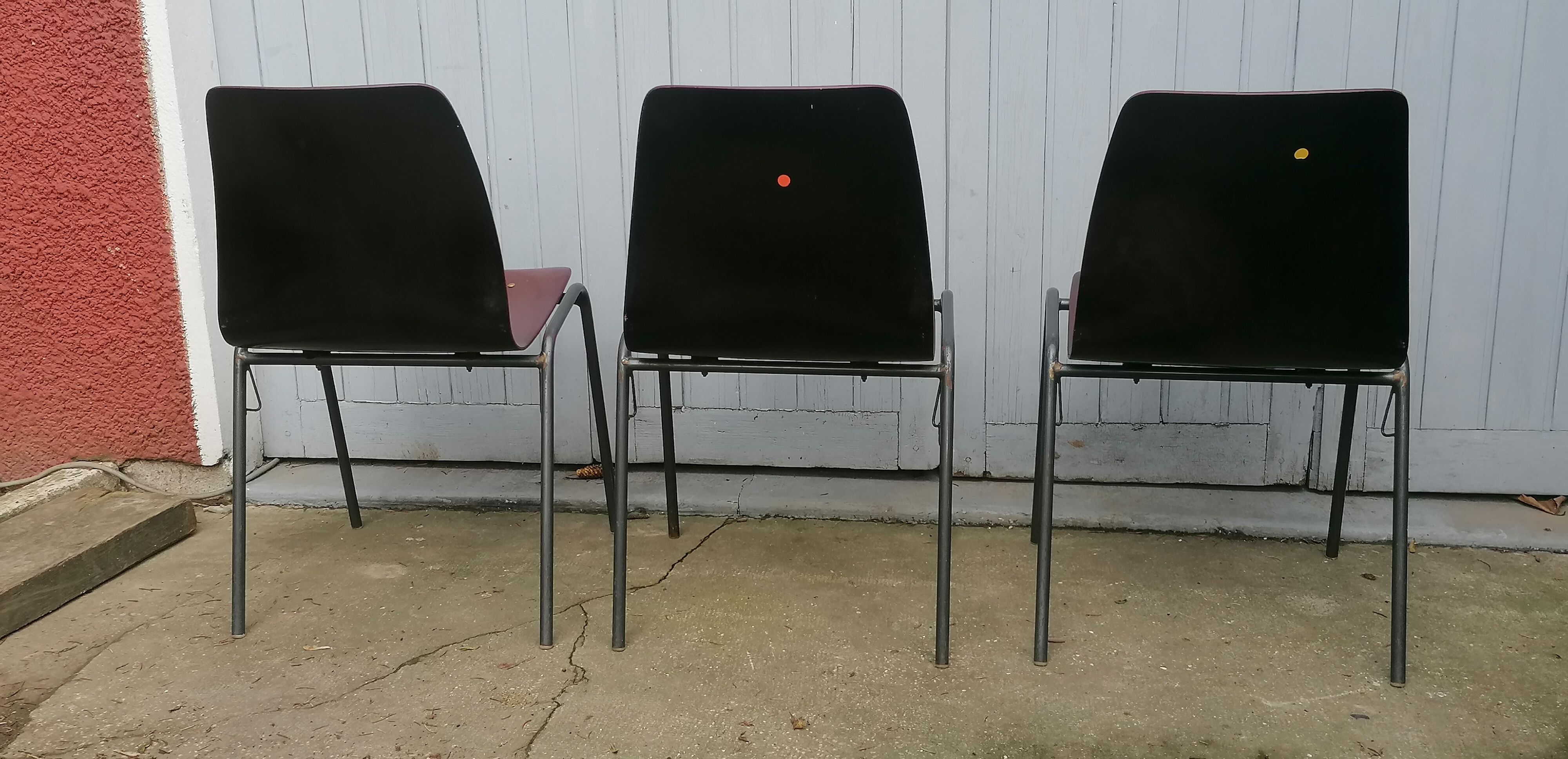 Suite of 3 design chairs germany Pagholz black backrests 1960/70
