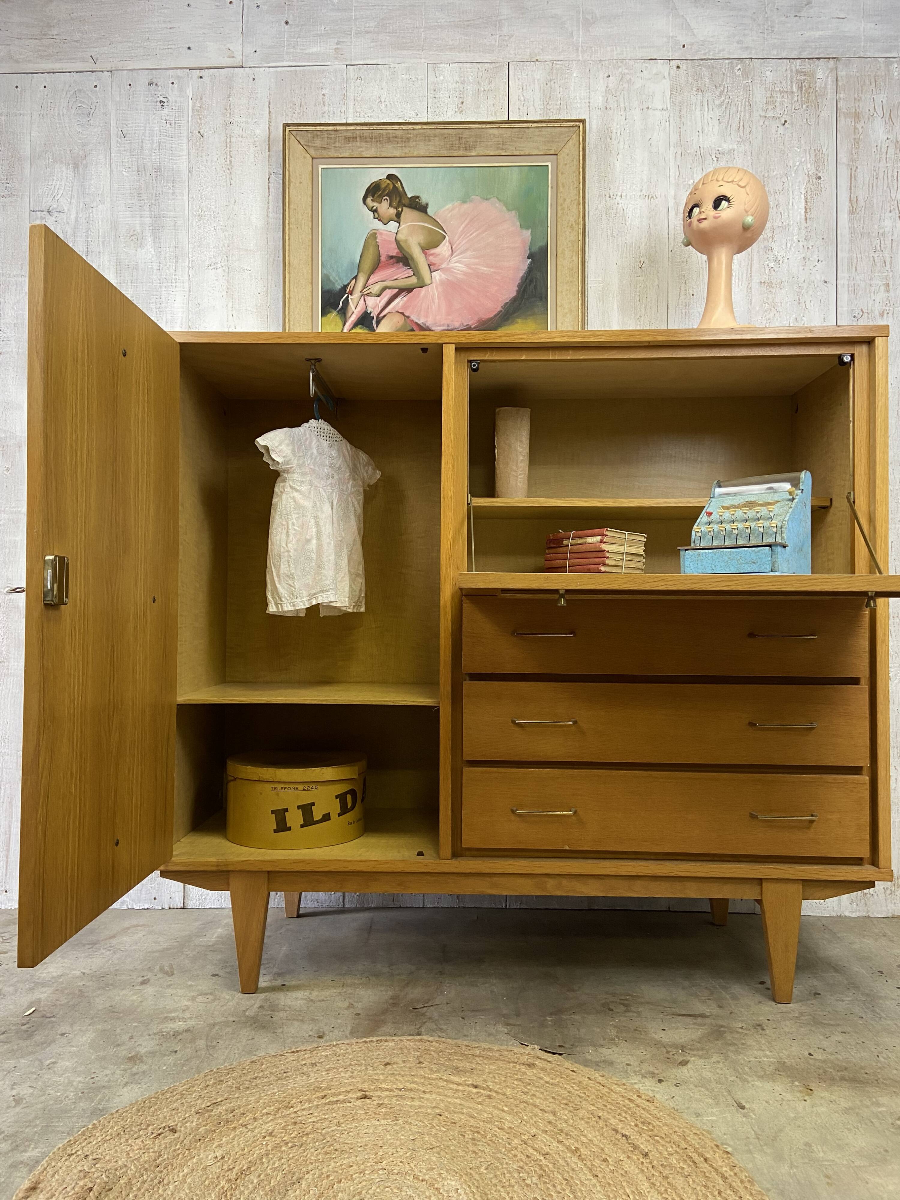 Vintage wood/wicker cabinet