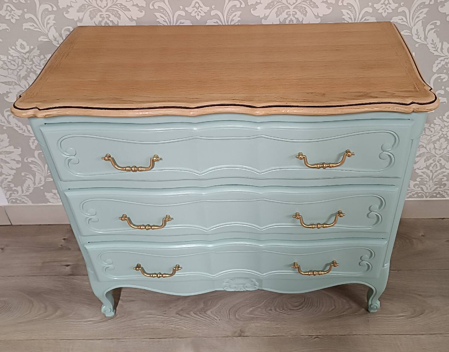 Louis XV style chest of drawers and bedside tables.