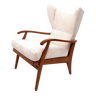 Fauteuil inclinable vintage avec cadre en cerisier et sellerie en velours blanc, Italie