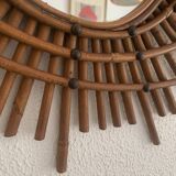 Miroir vintage 1960 soleil rotin style ORTF spirale - 80 x 62 cm