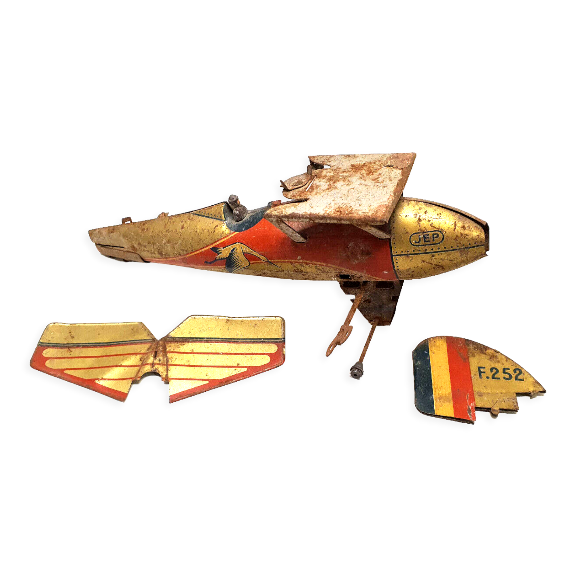 Old jep sheet metal airplane toy united France f252 stork squadron for part