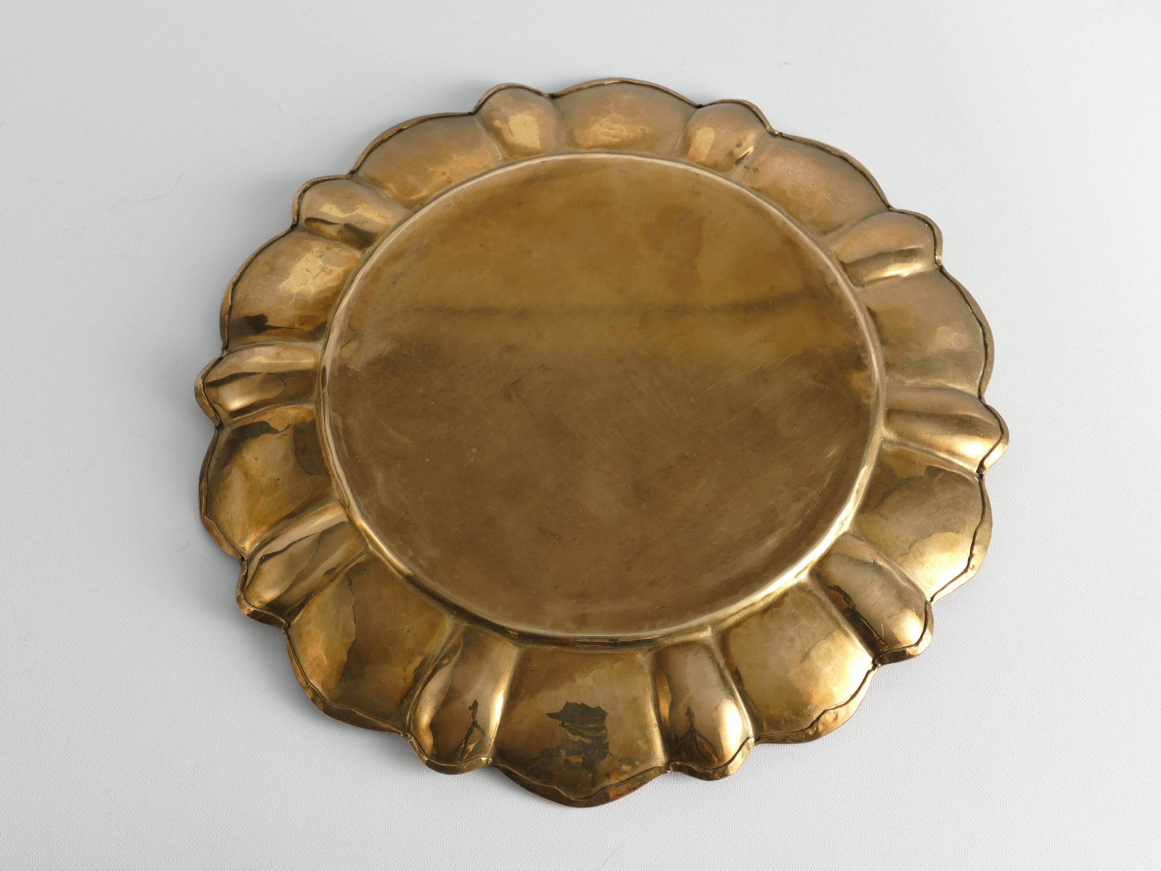 Hollywood Regency Round Brass Tray by Firma Lars Holmström, Sweden 1940's