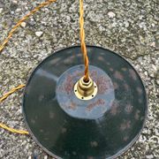 Old industrial black and white vintage enameled sheet metal pendant light