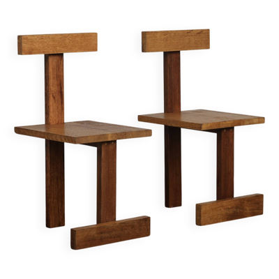 Paire rare de chaises T-back modernistes, Pays-Bas, années 1960.