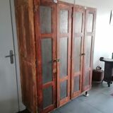 Vintage wooden wardrobe, 4 doors, cloakroom style.
