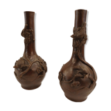 Paire de vases soliflore en bronze. Japon, XIX eme Siècle.-