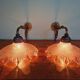 Pair of pendant lights in bronze and scalloped transparent glass