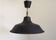 French Vintage 1950s Industrial Light In Black Metal White Enamal & Brass