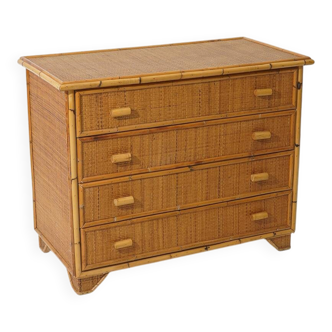 Bamboo and woven wicker chest of drawers, 1970s