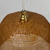 Beehive webbing rattan wicker pendant hanging lamp, 1930s