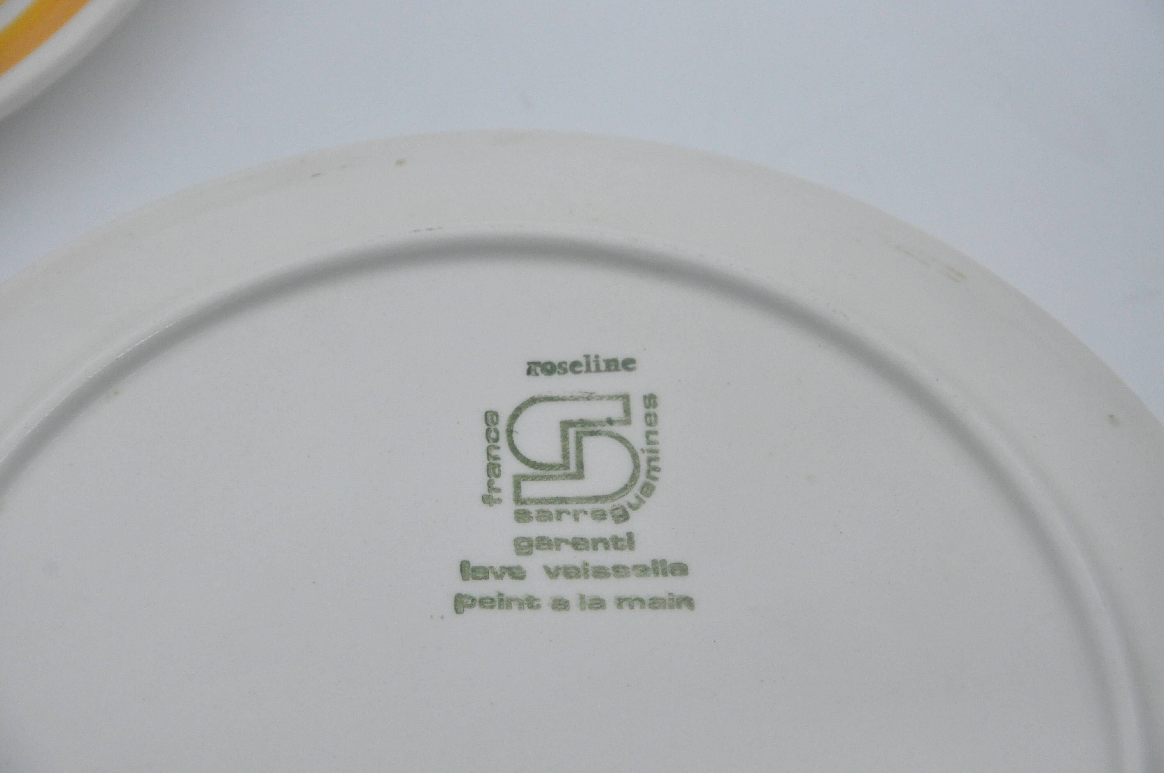 Old service 5 plates sarreguemines model roseline collection art table