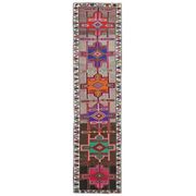 Vintage Turkish Hand-Knotted Wool Cotton Brown Runner 81x347