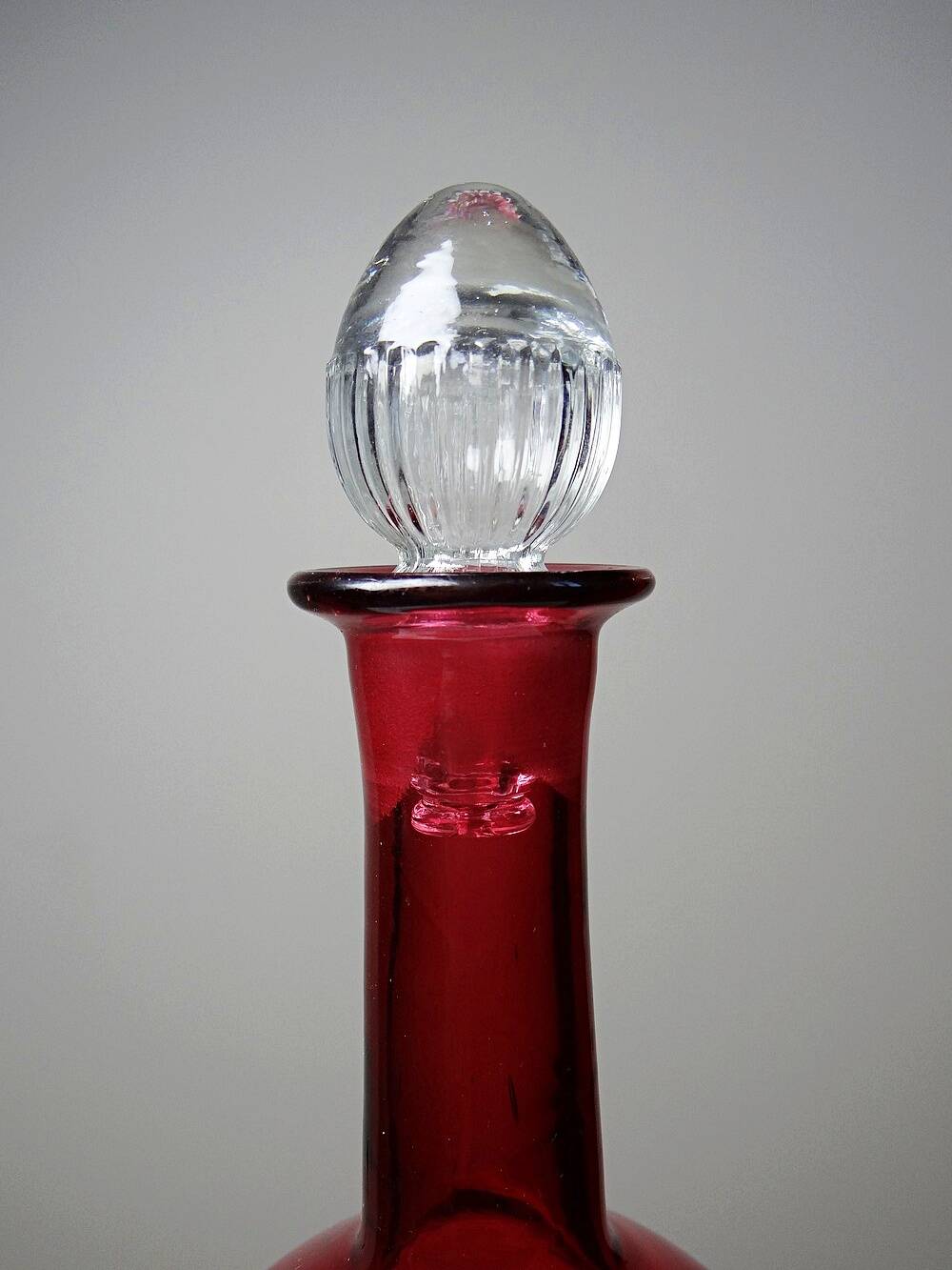 Small carafe, glass/crystal, antique ruby glass, engraved, 19th-20th century.