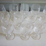 Set of 24 old engraved crystal foot glasses