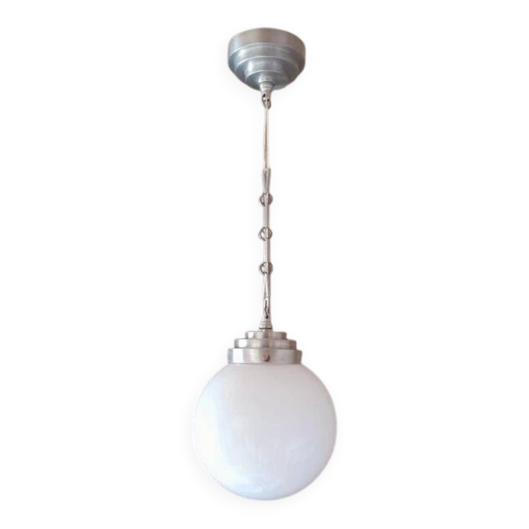 Art Deco white opaline glass globe pendant light