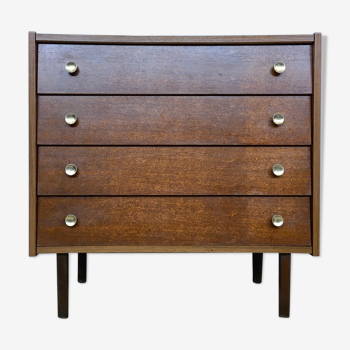 Commode chêne foncé 4 tiroirs pieds fuseaux vintage