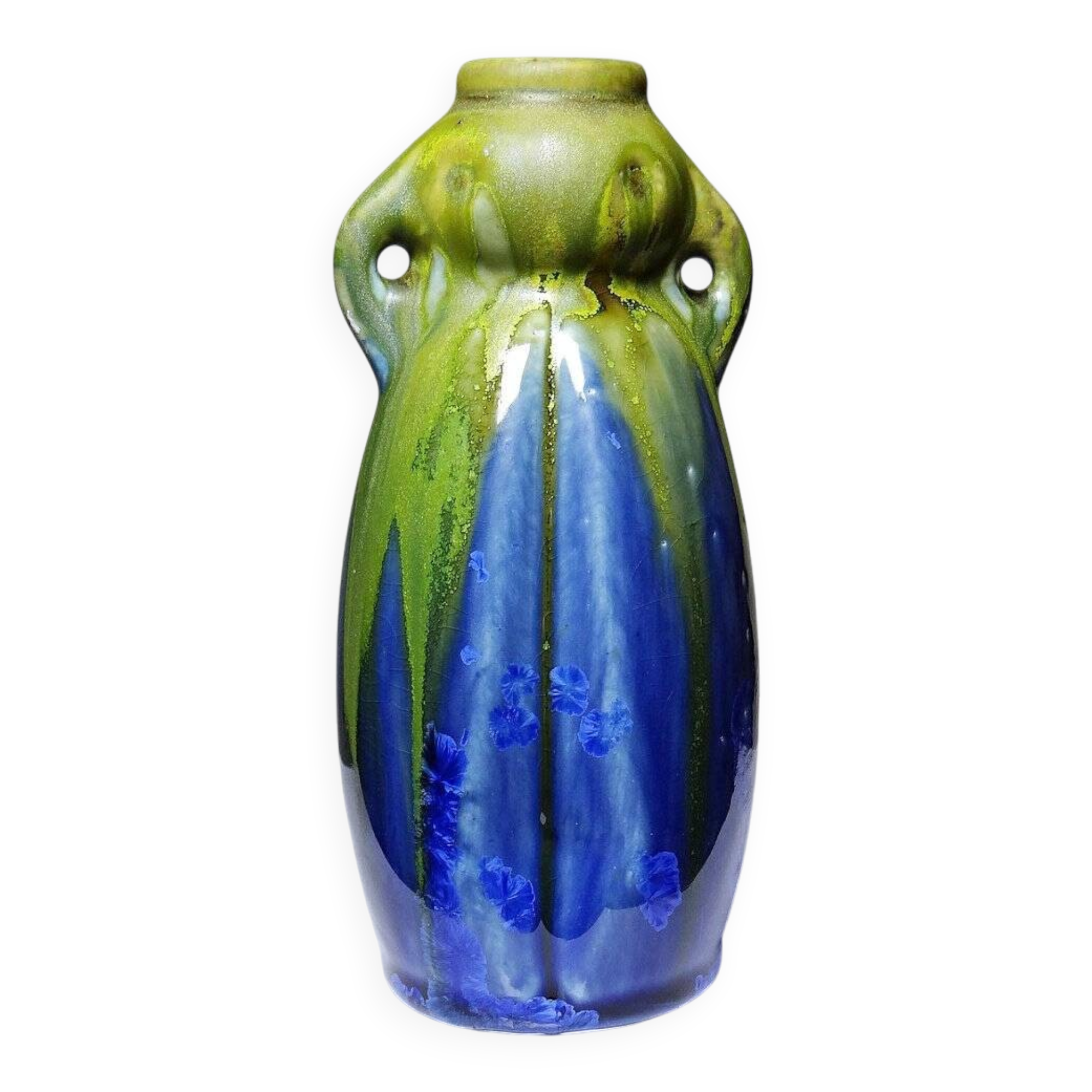 Small antique enamelled stoneware vase 1900-1910 attributed to Méténier, crystalline enamels