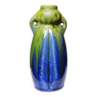 Petit vase en grès émaillé ancien 1900-1910 attribué à Méténier, émaux cristallins