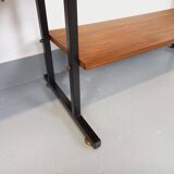 Vintage Italian triple modular bookshelf in teak and metal.