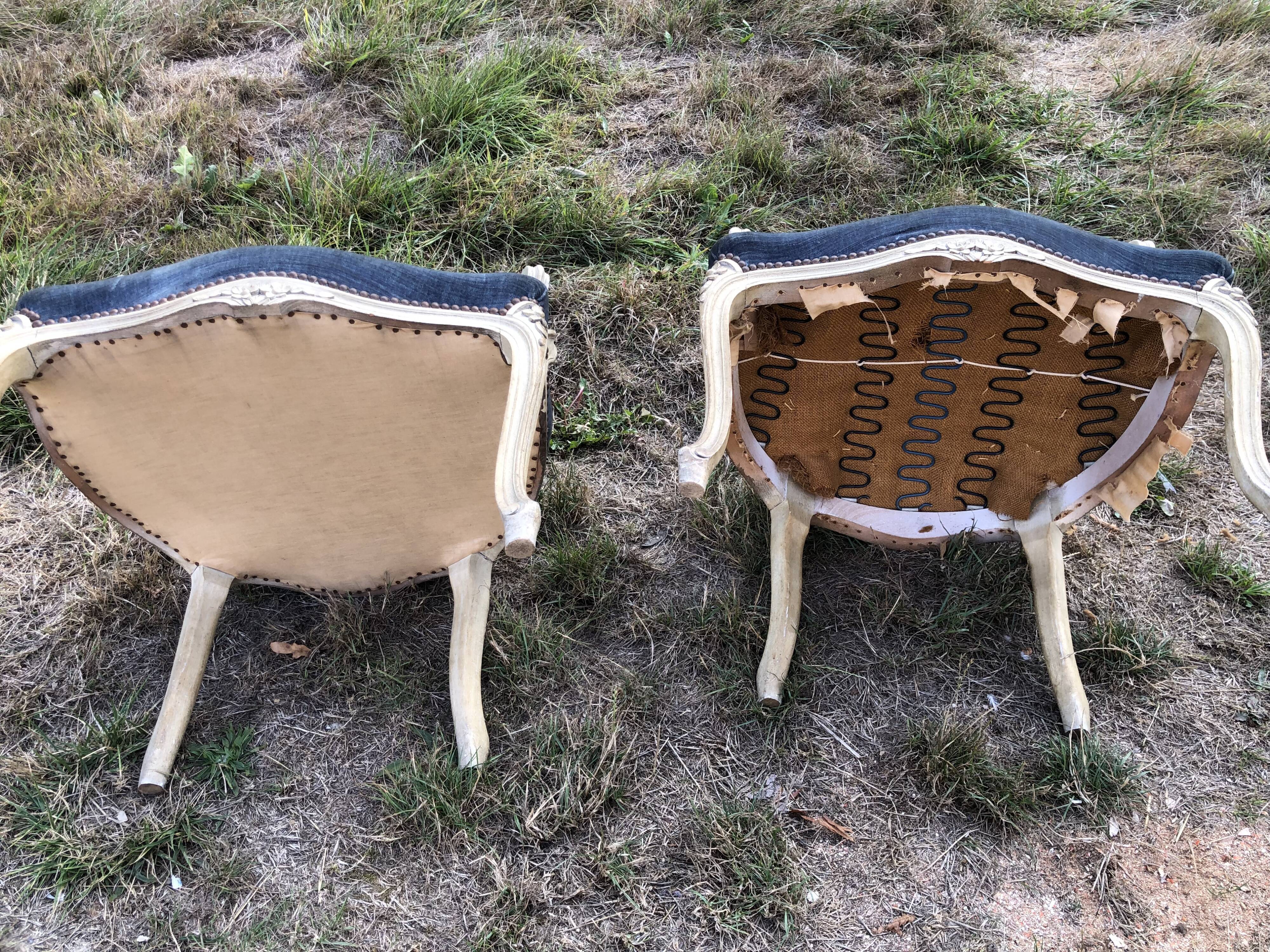 Pair of blue Louis XV style armchairs