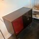Large vintage bar cabinet from the 50s/60s – illuminated, sliding doors, on wheels.