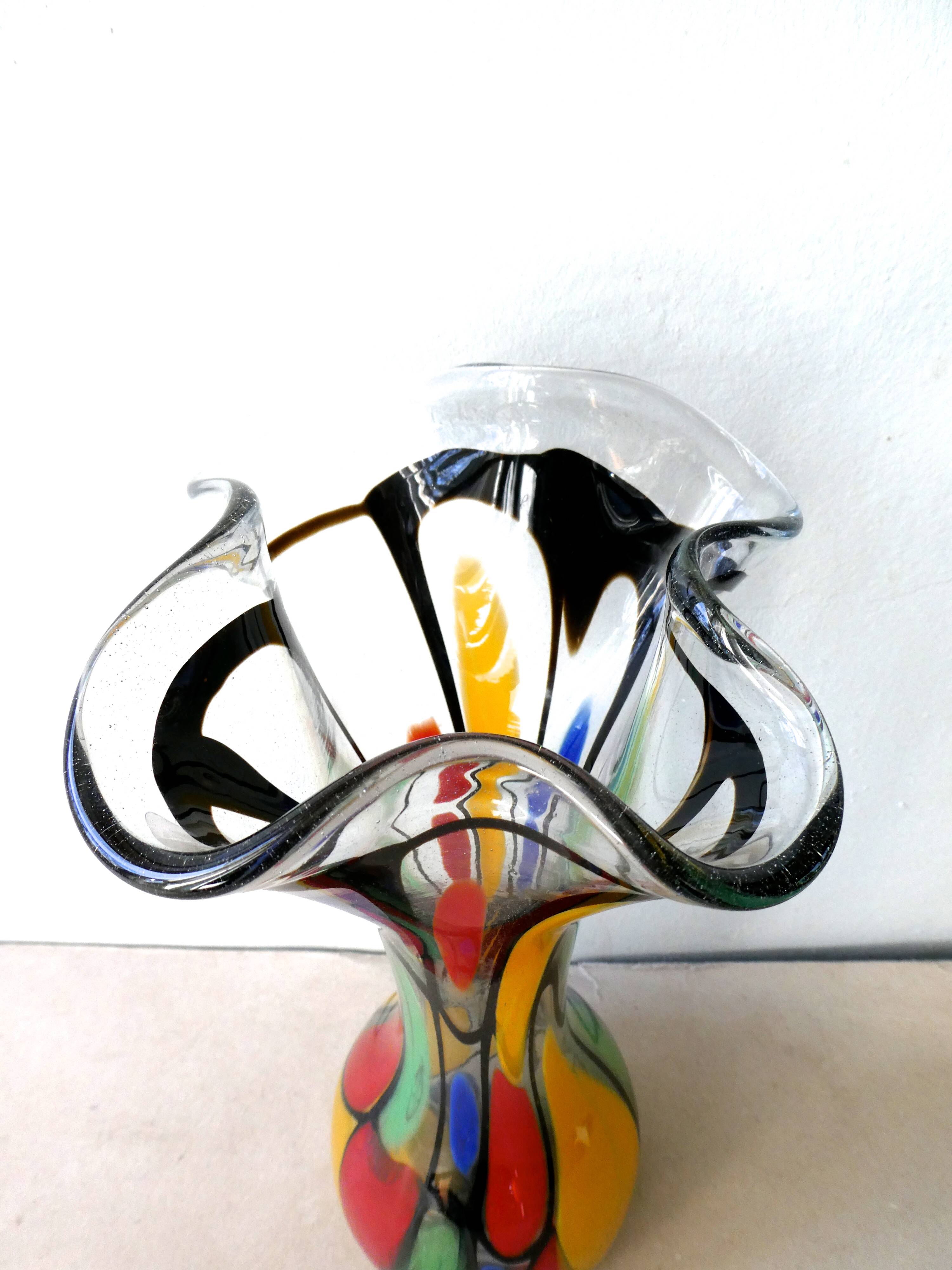 Vase in multicolored glass, Murano, 70 years