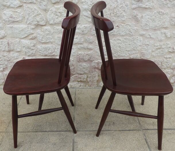 Paire de chaises à barette de style Baumann en bois patinés