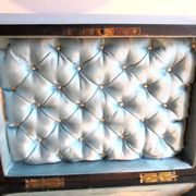 19th century Napoleon III box, blue silk padded jewelry box in elm burl