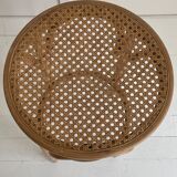 2 wooden and cane stools