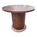 Vintage round oak coffee table with a door
