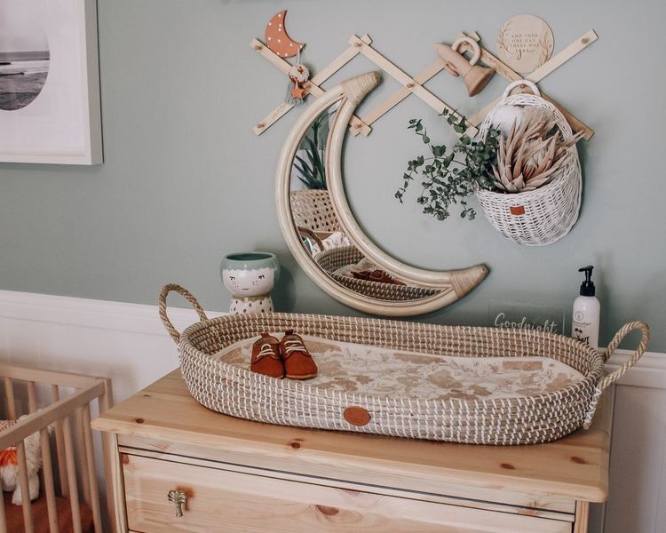 Rattan moon mirror and vintage bohemian cannage