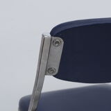 Folding blue skaï chair - chrome legs