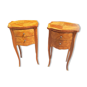 Pair of bedside tables 2 drawers Louis XV style