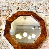 Octagonal mirror in walnut burl