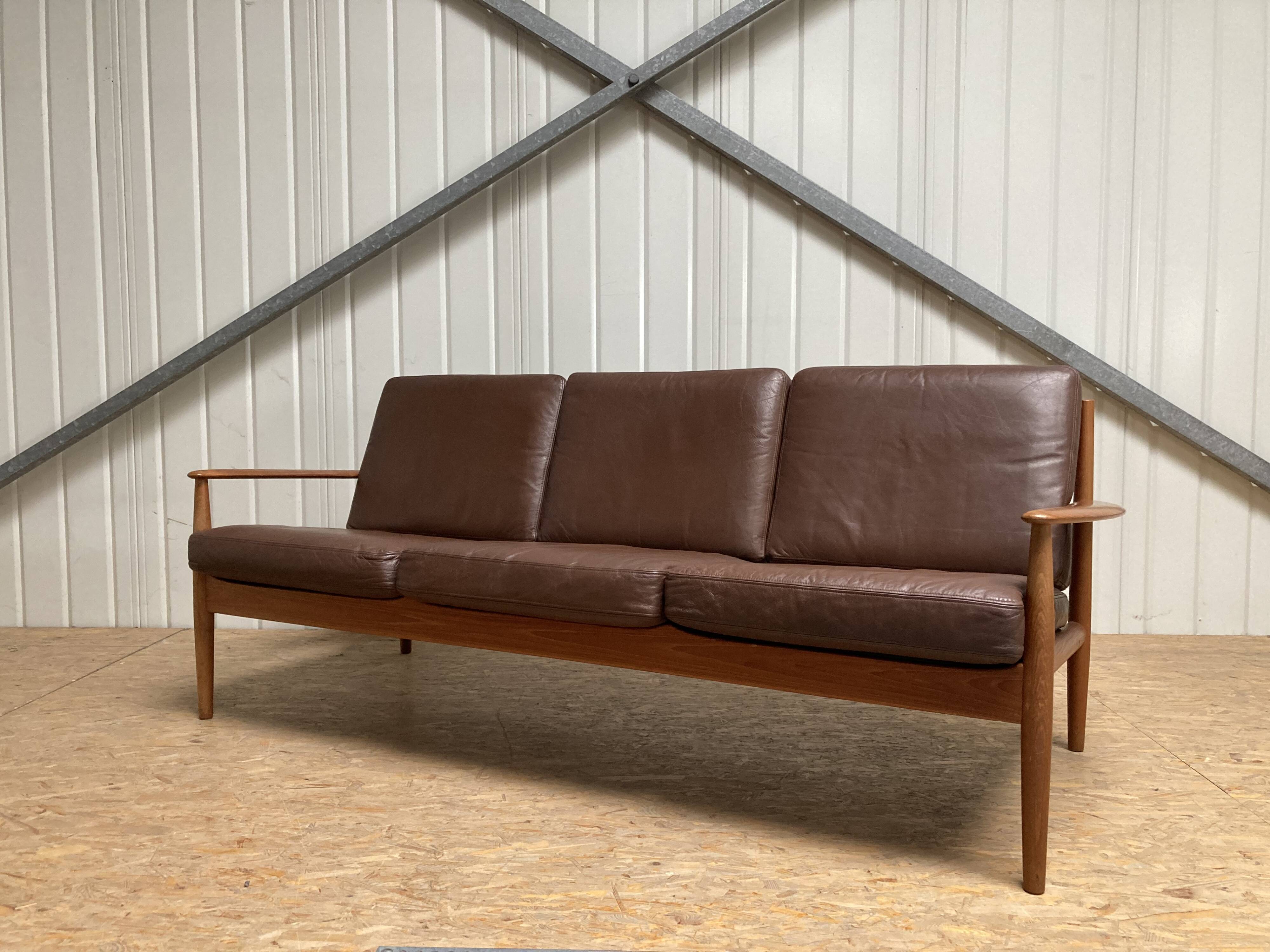Grete Jalk for France & Son Teak Leather Sofa