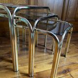 Set of 3 square nesting tables 1970 brown smoked glass