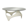 Space age white curved wood coffee table 70