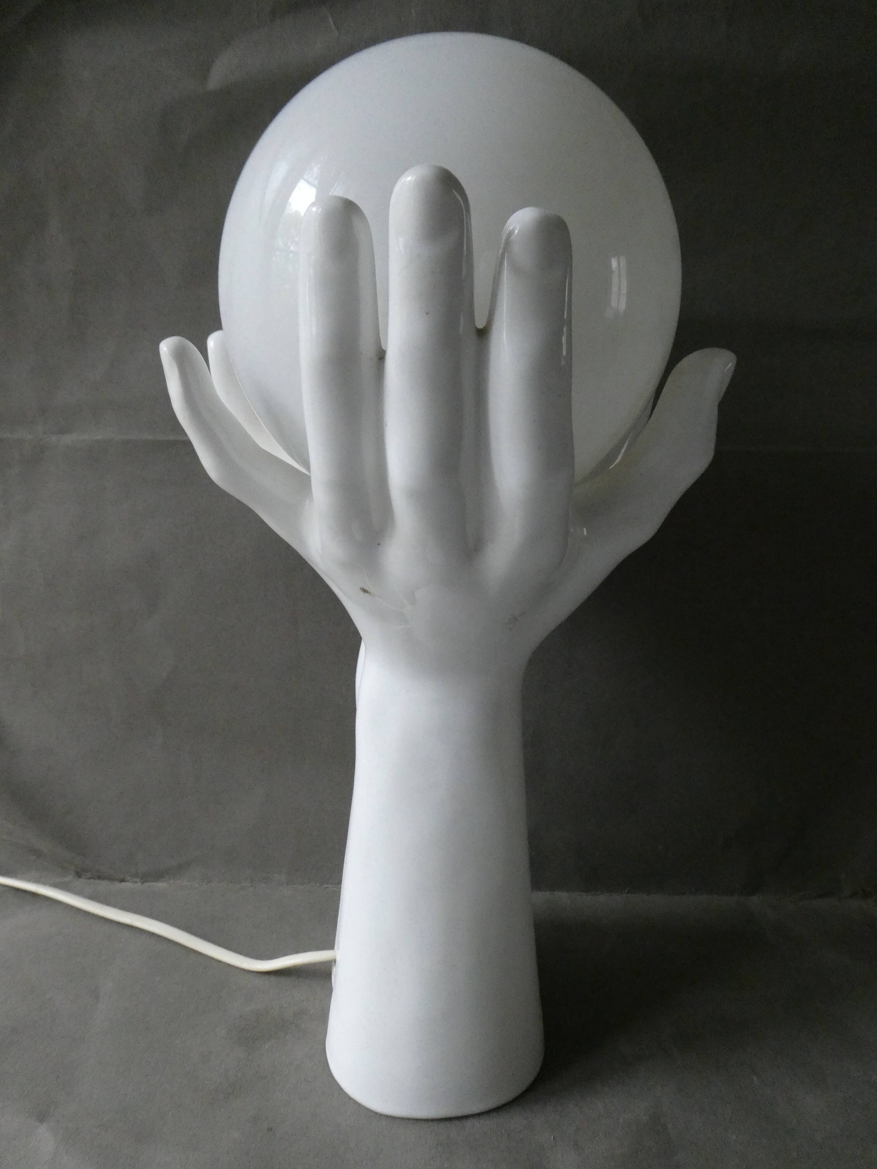 Lampe mains en céramique et opaline blanche