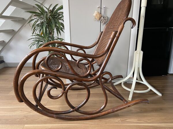Rocking-Chair En Bois Courbé Et Double Cannage