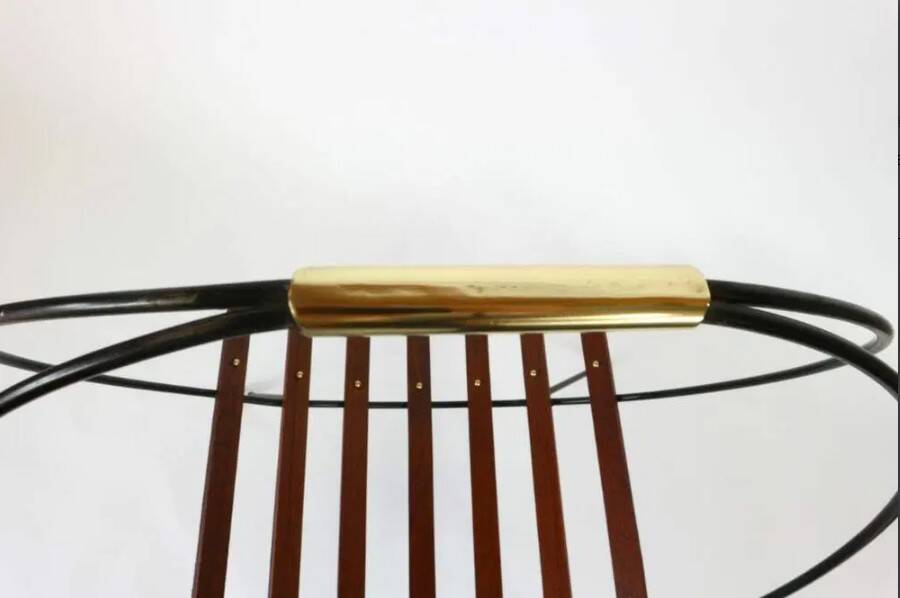 portariviste vintage legno metallo ed inserti in ottone