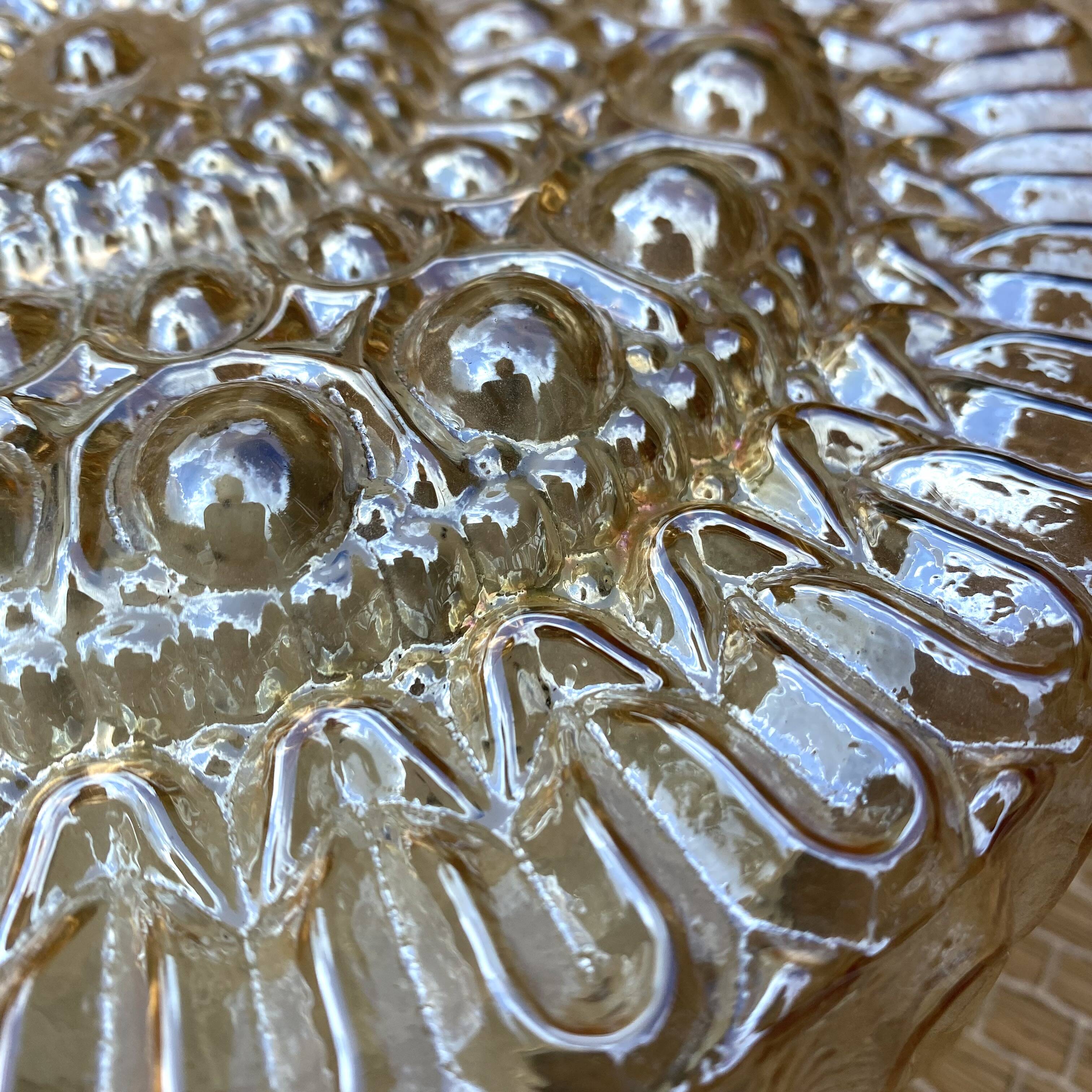 Vintage round ceiling light in amber glass