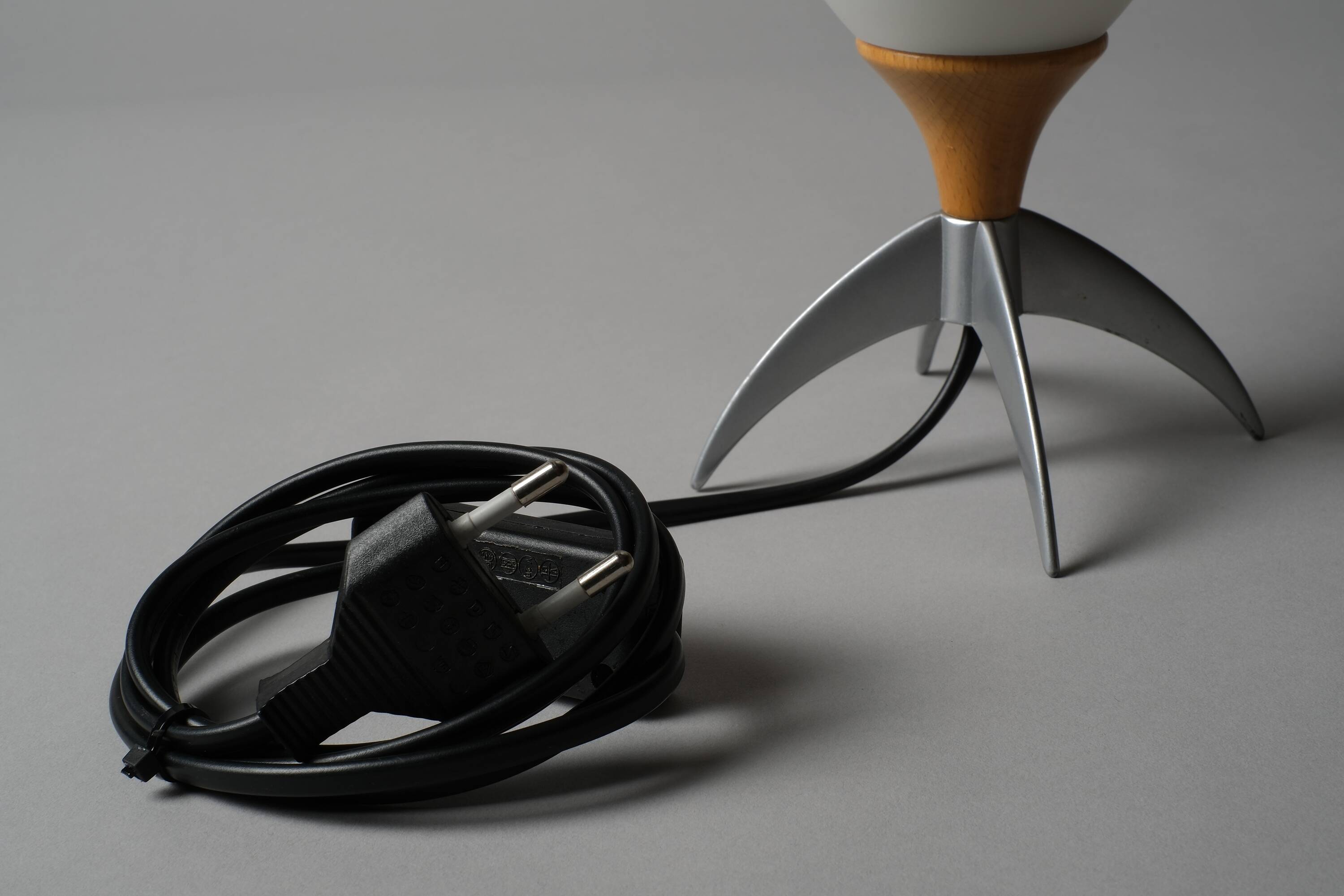 Vintage Hema Space Age Rocket-Shaped Table Lamp, Opal Glass Shade, 1990s.