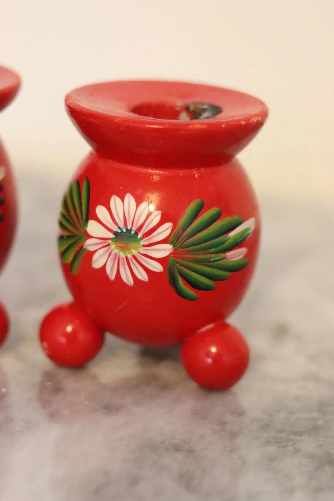 Pair of Swedish Dala Ball Candle holders