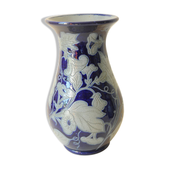 Betschdorf Alsace stoneware vase - Remmy pottery - Grey and cobalt blue