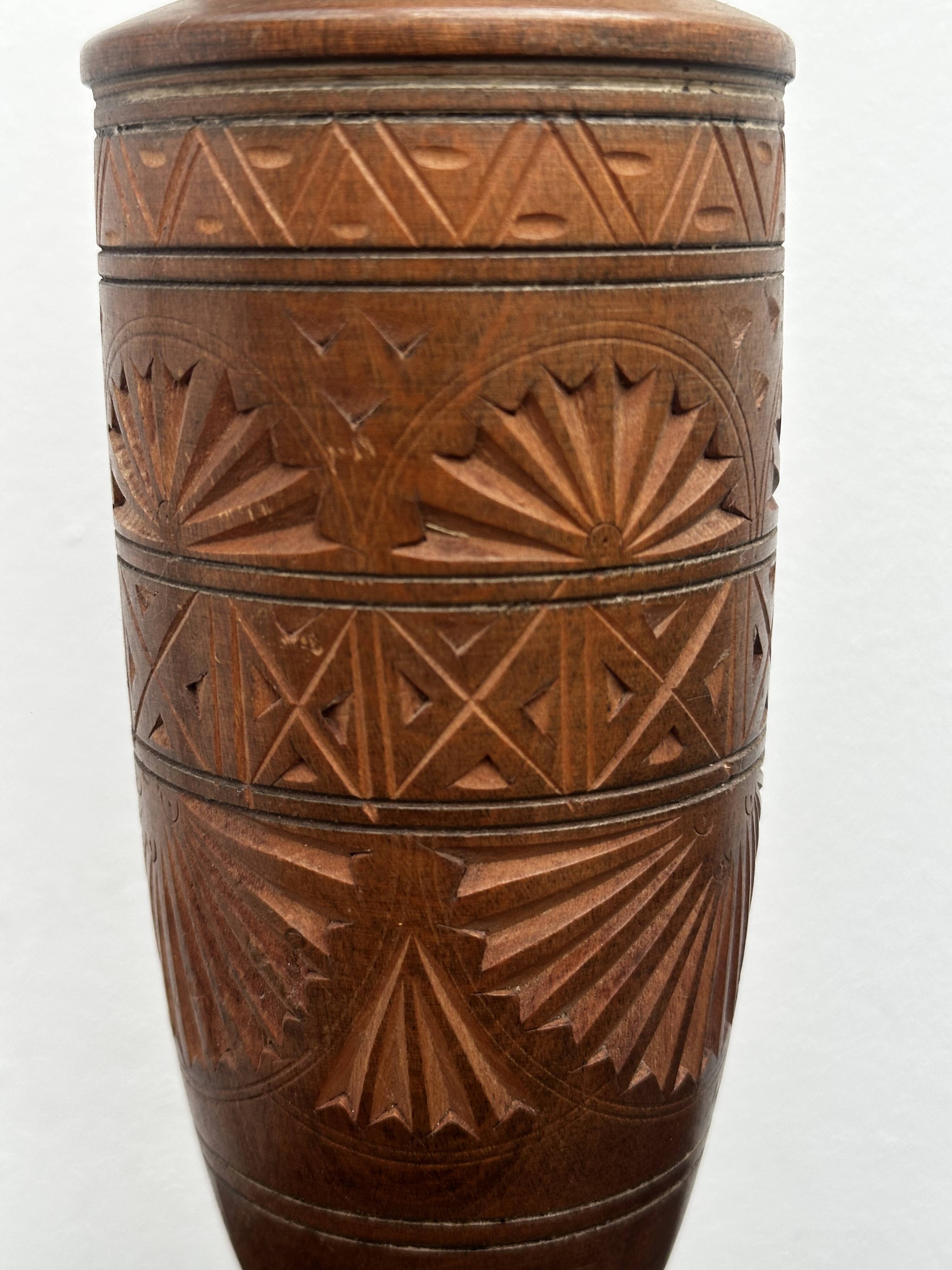 Turned and carved wooden vase, mid-20th century