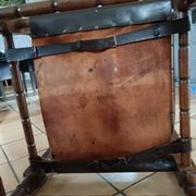Vintage Iranian armchair wood & leather – Safari style – 60s/70s